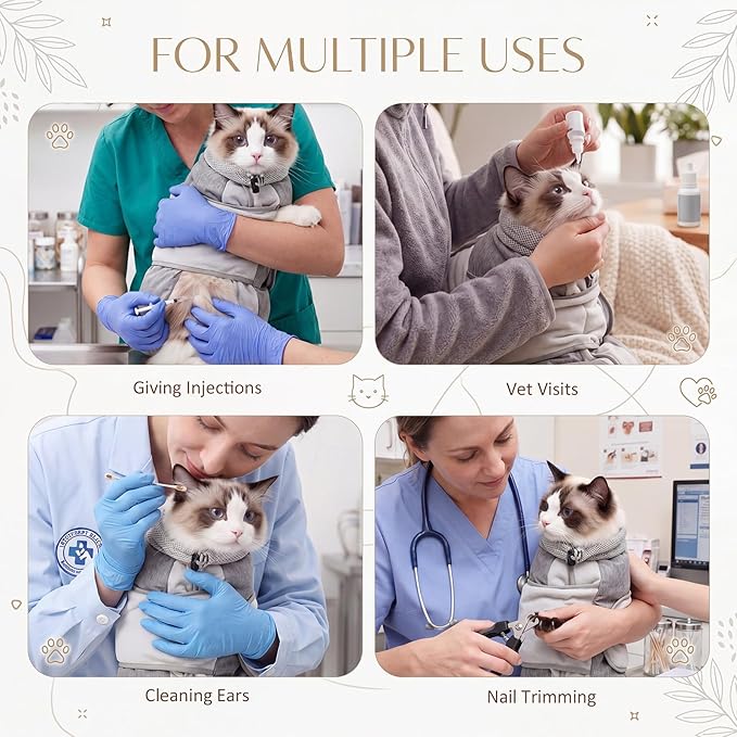 Hsei Cat Grooming Wrap Kit with Nail Clipper and File Self Adhesive Cat Swaddle for Cutting Nails Calm Pet Burrito Wrap Restraint Bag for Nail Trimming, Vet Visits & Medication