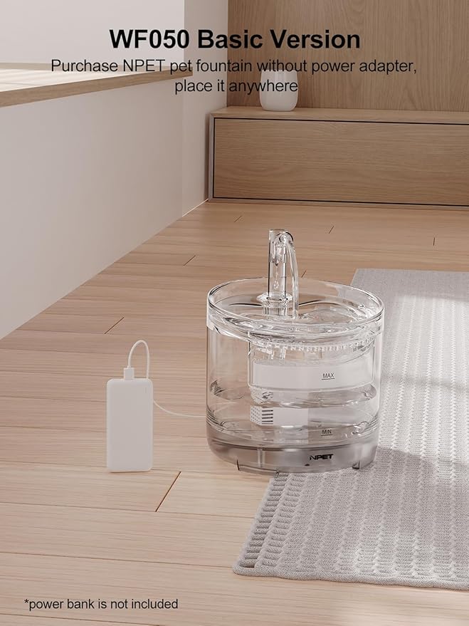 NPET Cat Water Fountain WF050TP 1.5L Automatic Pet Drinking Fountain with Replacement Faucet Kit-No Adapter