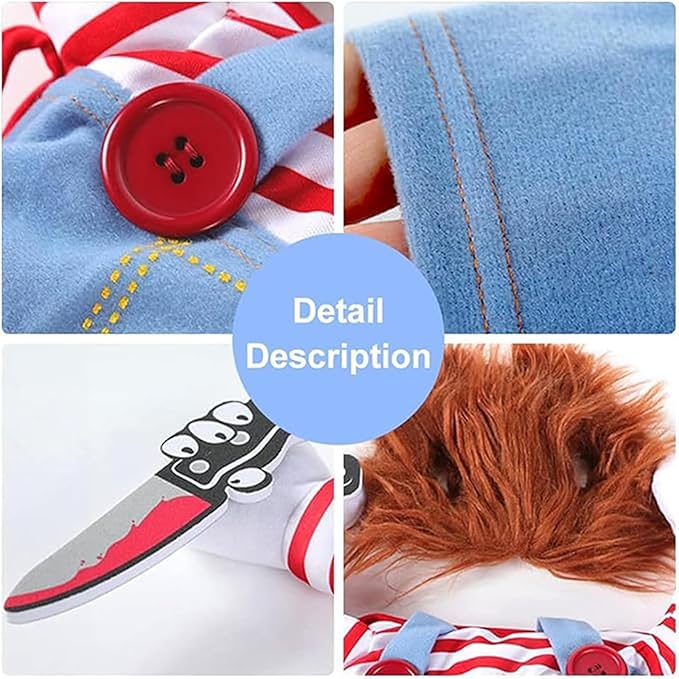 Halloween Dog Costumes with Wig & Knife, Cute Pet Deadly Dog Cosplay Costume for Small, Medium, Large Dogs & Puppies