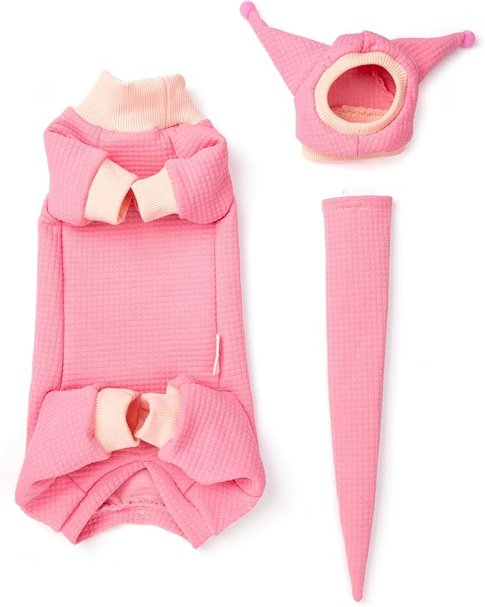 Sphynx Cat Clothes Waffle Pattern Suit, Cute Pet Hat and Shirt Set, Hairless Cat Devon Cornish Pink and Black Suit, (Small, Pink)
