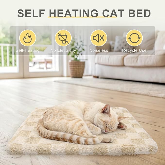 BEAUTYZOO Self Warming Cat Bed, 4 Pack Heated Cat Bed, Extra Warm Plush Thermal Foil Heating Pad,Self-Heating Pet Mat for Crate,Floor Indoor Outdoor, with Removable Washable Cover, Non-Slip 16"x20"