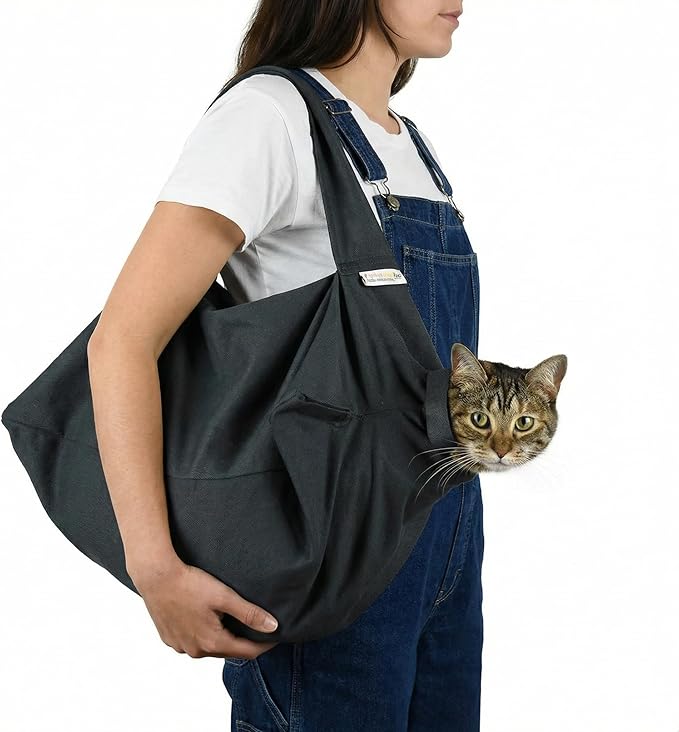 Cat-in-the-Bag Cozy Comfort Carrier - Large Charcoal Cat Carrier Soft and Pet Carrier for Nail Clipping, Vet Visits, Medication Administration, Dental Care, and Traveling