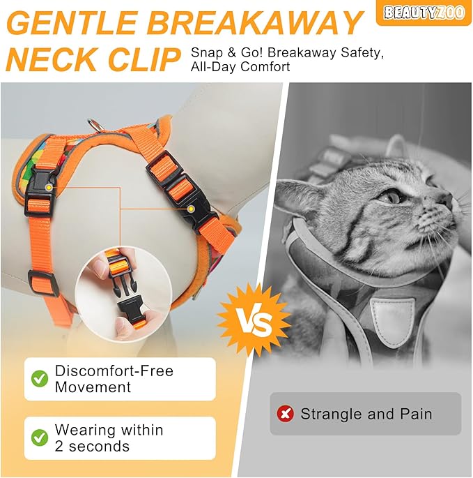 BEAUTYZOO Cat Harness and Leash for Walking, Escape Proof Soft Adjustable Vest Harnesses for Small Cats Kittens, Easy Control Breathable Reflective Strips Jacket, Orange, S