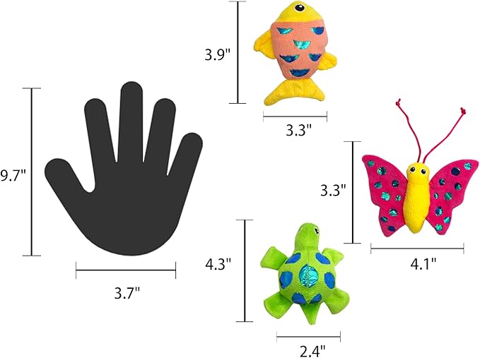 Catnip Toys Crinkle Paper, 3 Pack Cat Toys with Catnip, Cat Chew Toy for Indoor Cats, Fish Turtle Butterfly Catnip Toys