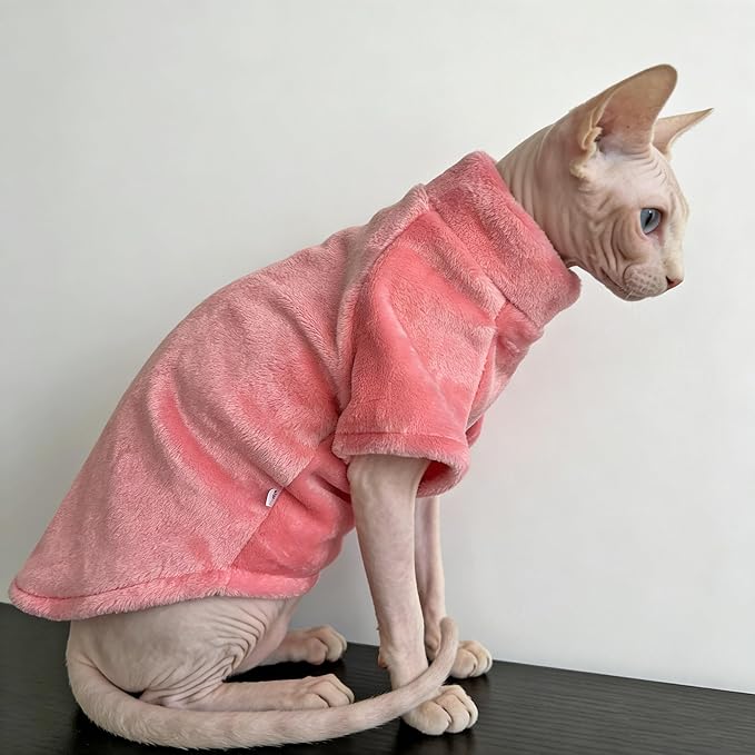 Sphynx Cat Clothes for Cats Only, Warm Sphynx Hairless Cat Clothes Sweaters, Soft Sphinx Cornish Rex and Devon Rex Outfits Costume Pajamas Apparel Christmas Holiday,Blush Pink,L