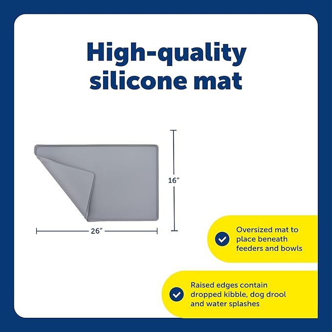 PetSafe Fountain and Feeder Mat, for Dogs and Cats, Silicone Food and Water Placemat, 26 in X 16 in, Waterproof, Dishwasher Safe, Pet Food Mat with Lip