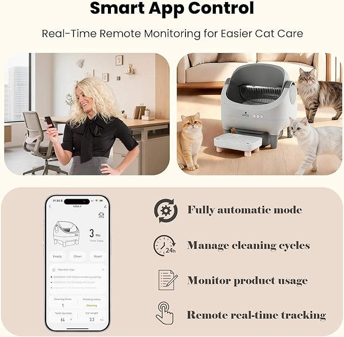 Automatic cat Litter Box, Supports APP Remote Connection, Health Monitoring System, Low-Noise and Quiet, Equipped with high-Barrier Protection