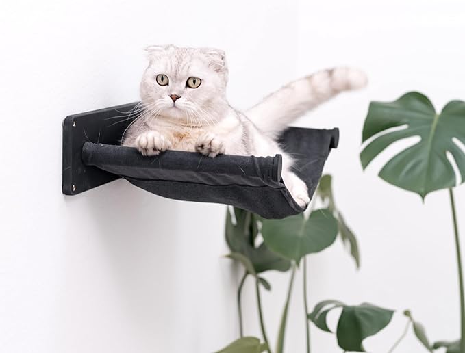 Cat Hammock Bed Wall Mount - Elevated Cat Beds for Indoor Cats - Floor Cat Hammock Wood Sleeper Cat Bed - Cat Furniture Indoor Cats Rustic Shelves Cat Decor Cat Lover Gift (Wall Hammock)