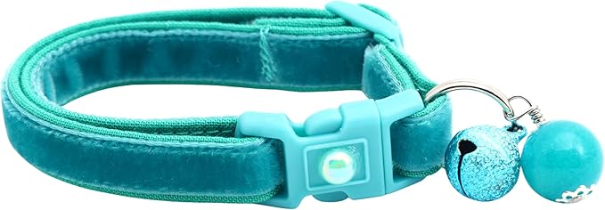 Velvet Cat Collar with Bell | Safety Breakaway Collar | Adjustable Large Size or Kitten Collar (Teal, Small(10lbs & Less))