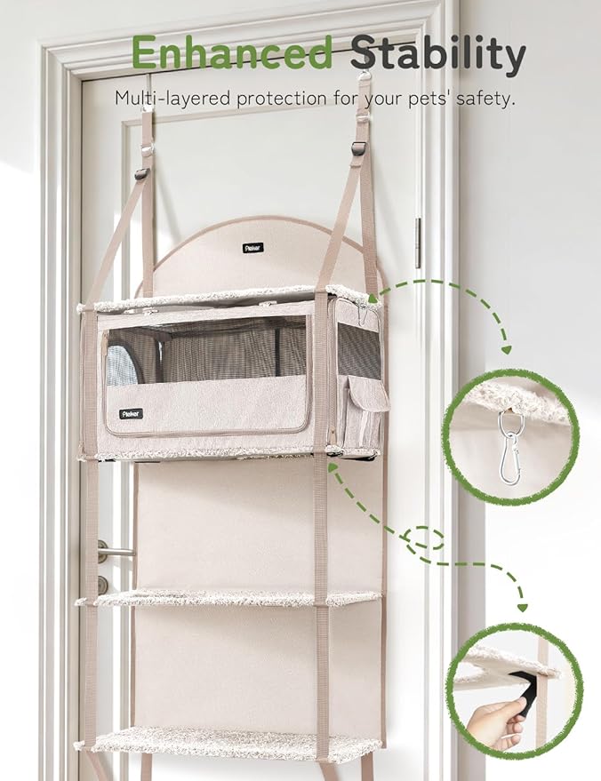 Pet Carrier for Small/Medium Cats Up to 22lbs, 4 in 1 Multi-Level Door Hanging Cat Tree Tower Condo for Indoor Cats, Collapsible and Tool-Free Assembly, Fits Doors <86in H