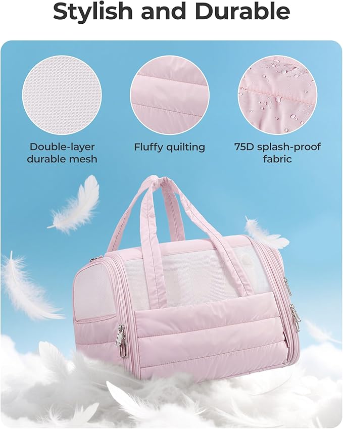 BAGSMART Cat Carrier: Soft-Sided Pet Carrier for Small Medium Cats Dogs Puppy Quilted Collapsible Puffy Travel Bag Up to 20 Lbs Brown