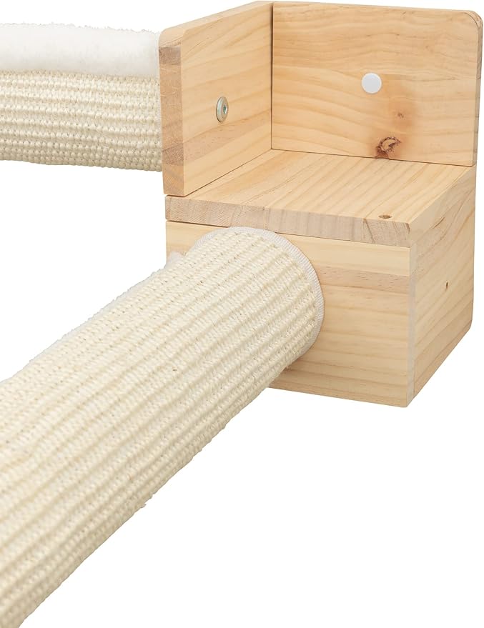 Trixie Cat Wall Furniture Set 6-7pc Cat Climbing Wall Set - Sisal Rope Scratching Posts, Elevated Bed, Corner Shelf, Steps - Natural/White