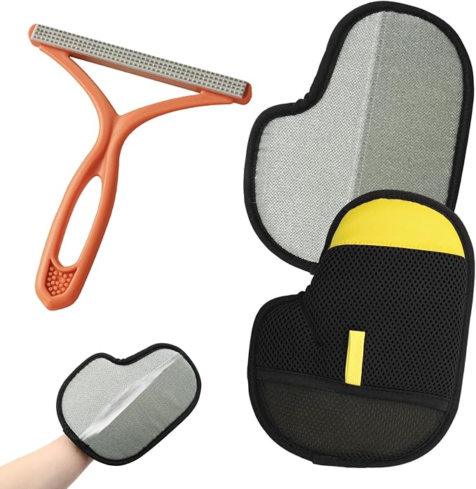 Pet Hair Removal Glove for Cats & Dogs,Upgraded Reusable Electrostatic Pet Hair Glove,Hair Remover(1 Pack Glove,1Red Lint Scraper) for Clothing,Bed,Carpet,Not for Use on Pets Direct.