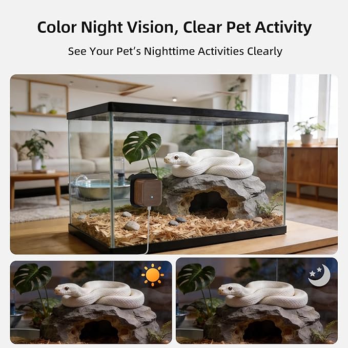 5MP Aquarium & Terrarium Camera, WiFi Pet Camera with Color Night Vision, Daily Time-Lapse Video, 120° Wide-Angle Anti-Glare Lens, AI Motion Alerts, Easy Magnetic Install for Fish, Reptiles, Insect