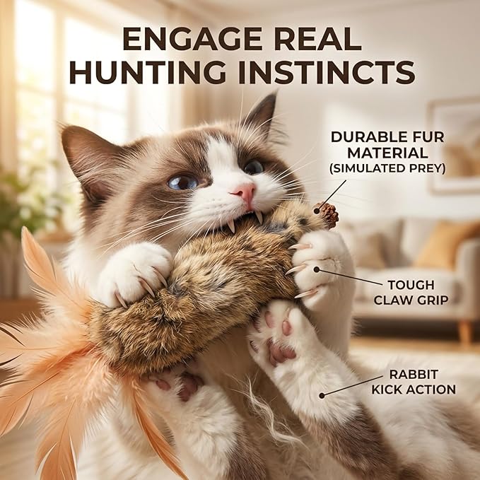 Cat Toys with Real Rabbit Fur Feather,3pcs Kitten Catnip Toy Gall Fruit Treat & Crinkle Paper for Kicking Teeth Cleaning & Stress Relief for Indoor Cats Interactive Christmas Birthday Gift