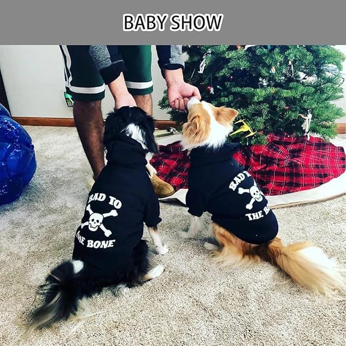 EXPAWLORER Dog Hoodie Sweater - Bad to The Bone Dog Sweatshirt Skeleton Costume, Warm Fleece Lined Pet Clothes with Leash Hole, Fall Winter Cozy Soft Pet Outfit Coat for Small Dogs Cat Puppy, S
