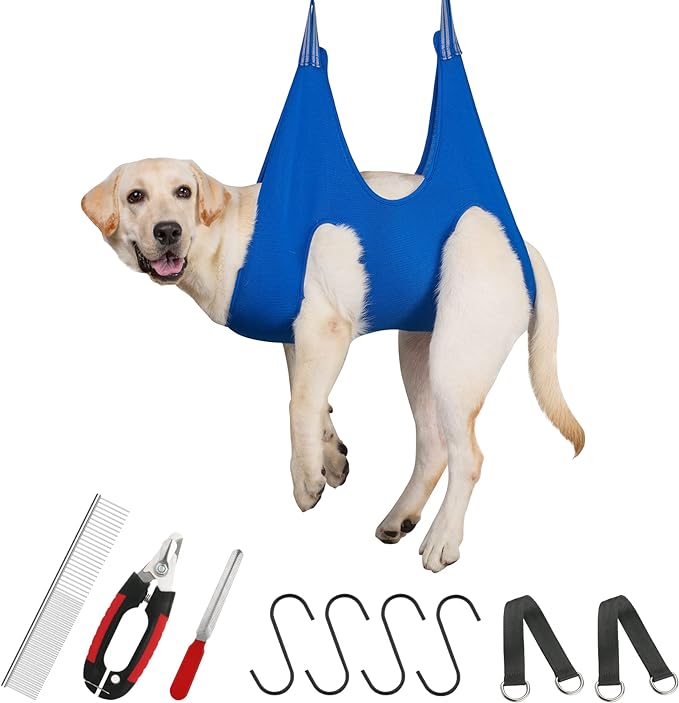 Guzekier Dog Grooming Hammock for Trim Nail, Dog Sling for Grooming, Dog Hammock Restraint Bag with Nail Clippers/Trimmer, Nail File, Pet Comb,Ear/Eye Care (Weight: 20-45 LBS)