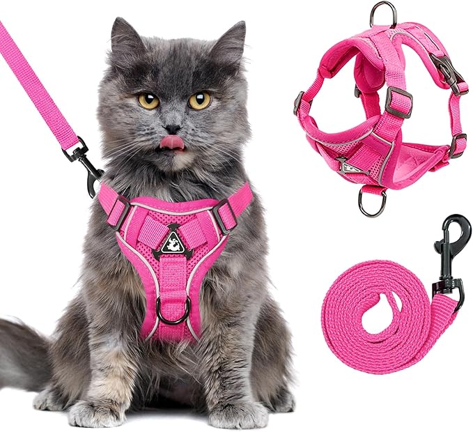XL Cat Harness Escape Proof for Heavy Cats - Adjustable Vest Leash Set with 4 Buckles, Reflective Breathable Mesh for Extra Large Cats