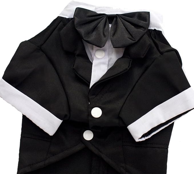 GabeFish Pets Wedding Jackets Suit for Dogs with Bow Tie Puppy Cat Formal Clothes Shirt Tuxedo (Black, M (Chest 15.3in/39cm)