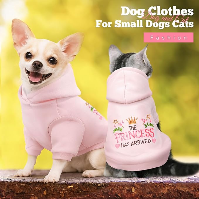 ABRRLO Small Dog Hoodie Clothes Cute Pink Princess Fleece Dog Sweater for Small Dogs Cats Girl Warm Puppy Sweatshirt with Leash D Ring Fall Winter XS Pet Outfits Chihuahua Yorkie Shihtzu(Pink,S)