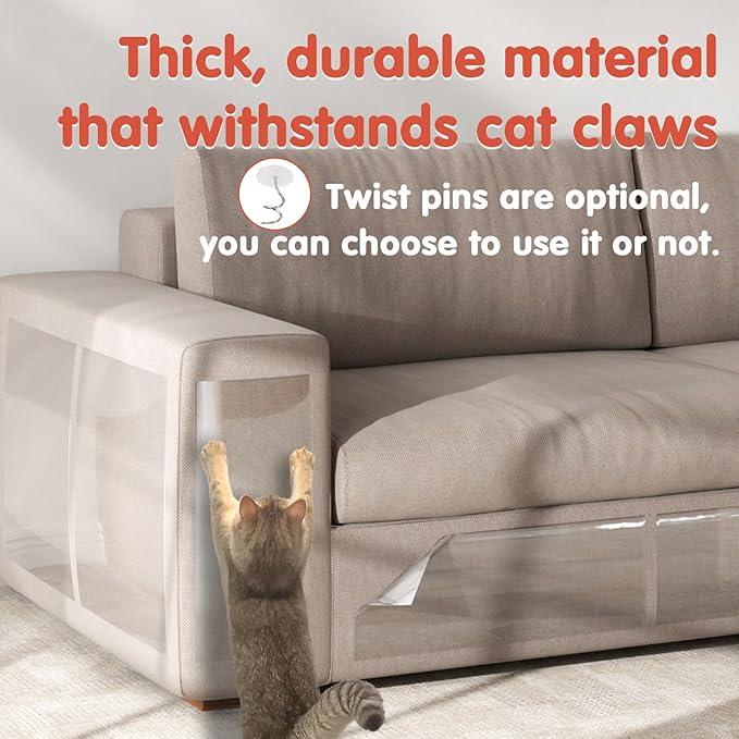 Secopad 18 PCS Large Cat Scratch Furniture Protector, Transparent Couch Protector from Cat Claws, Single-Sided Self Adhesive Anti Pet Deterrent Sofa Cover, 17IN (Pack of 2)
