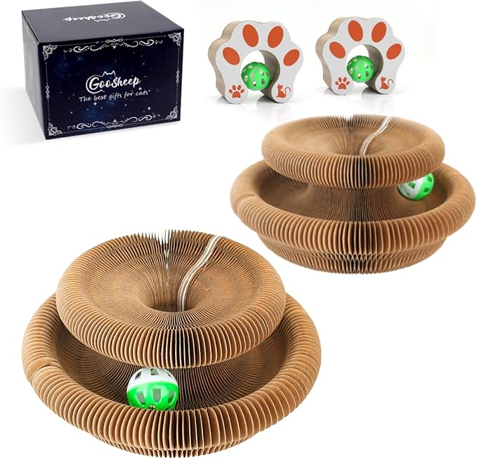 Goosheep 2Pack Magic Organ Cat Scratching Board Cat Accordion Toy Cats Scratching Post Ball Track, Kitten Fun Intelligence Physical Exercise Educational Toy