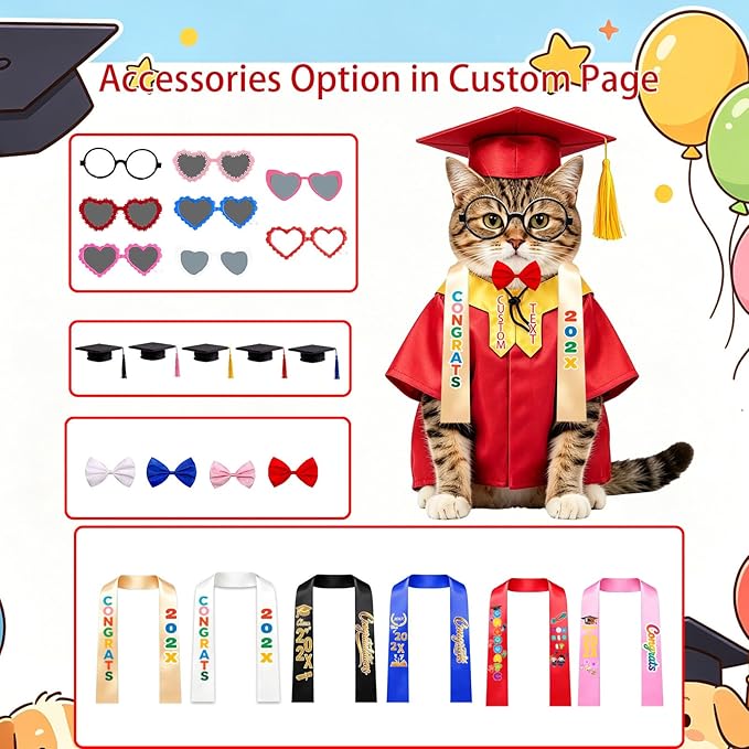 Personalized Cat Graduation Cap and Gown with Name Photo and Tassel, Custom Adjustable Pet Graduation Costume for Small Medium Large Cats Dogs Ceremony Photo Props