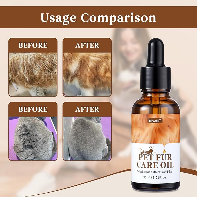 Pet Fur Care Oil Detangles, Reduces Shedding Leave-in Conditioner for Dogs & Cats – Strengthen, Moisturize & Restore Natural Luster to Your Pet’s Coat, 1.01 fl. Oz