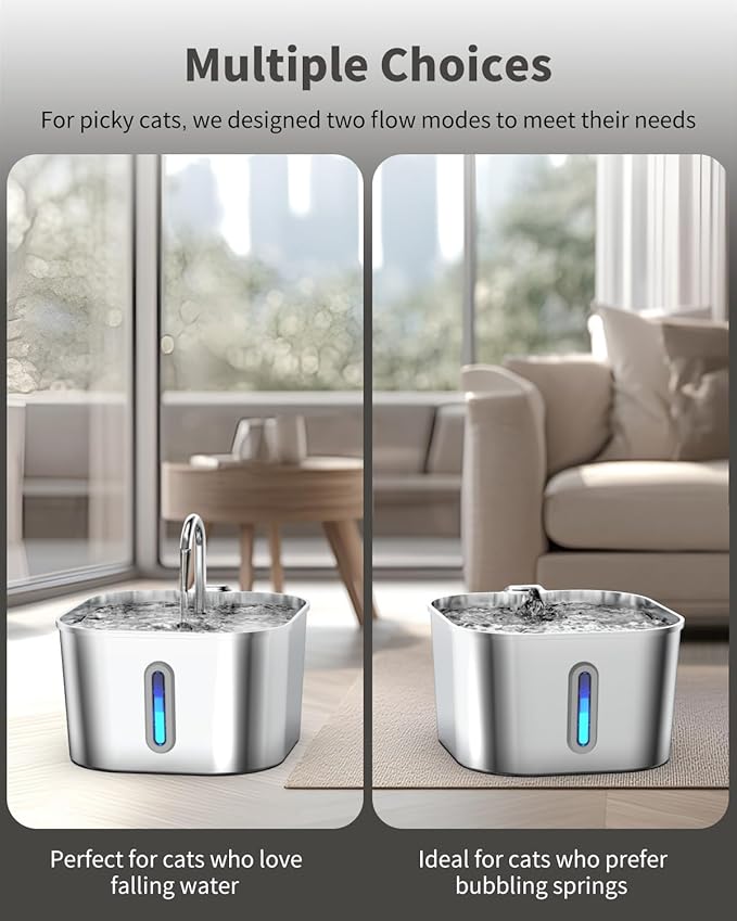 Lawfery Cat Water Fountain Stainless Steel, 74oz/2.2L Automatic Cat Drinking Fountain, Pet Water Dispenser with Quiet Pump, Suitable for Cats, Dogs and Multi-pet households