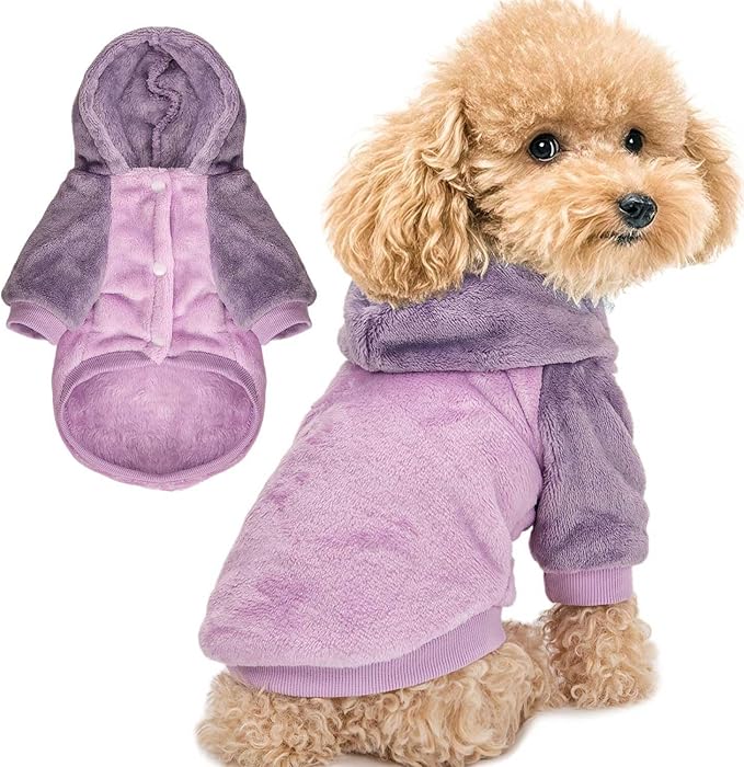 FabriCastle Dog Hoodie Sweater for Small Dogs Boy and Girl, Small Dog Clothes XS XXS Puppy Sweatshirt, Pet Outfit, Cat Clothing Super Soft Warm Snap On Closure (Lavender-Purple, Large)