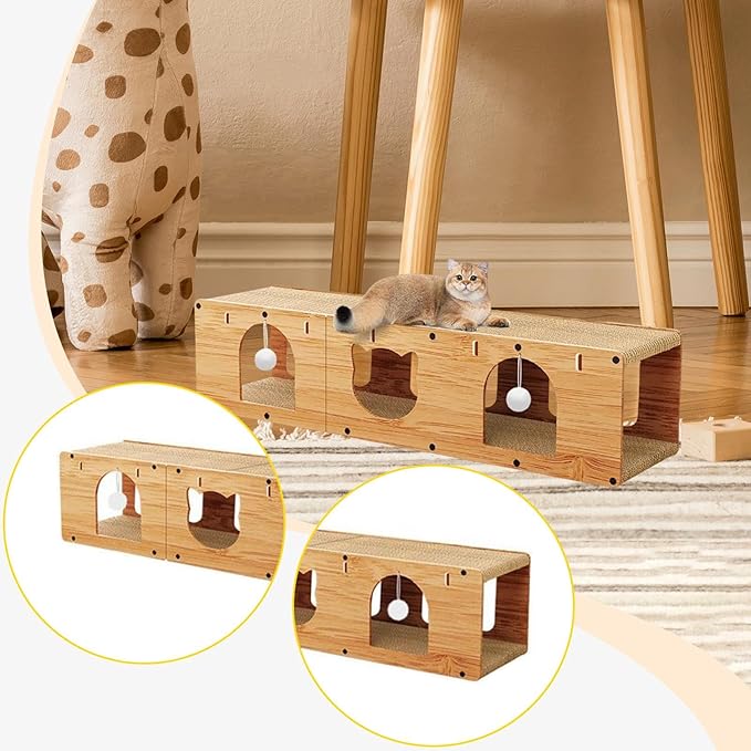 HouseVibe Cat Tunnel Scratcher with Scratching Pad, Multipurpose Corrugated Tunnel Bed Furniture Protector for Indoor Cats- XL