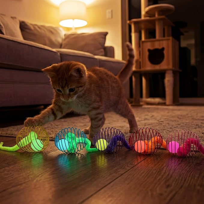 Jecery 5 Pcs Cat Spring Toys Stretchable Rolling Balls Colorful Playful Coils Interactive Action Toy Caged Rats for Kitten Pet Supplies (Caterpillar Bouncy Ball,Multicolor)