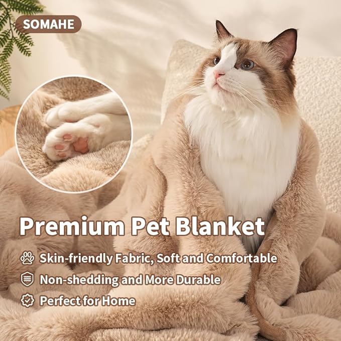SOMAHE Pet Blanket, Reversible Sherpa & Bubble Fleece Pet Throw, Ultra-Soft Plush for Cats & Small Dogs, Machine Washable, Anti-Static, Warm & Cozy,28"×22" Inch Coffee