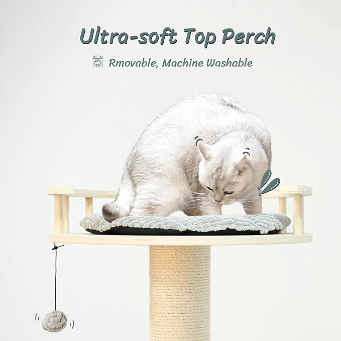 KAMABOKO Tall Cat Tree, 68" Large Cat Tower Multi-Level Platforms with Sisal Scratching Posts, Cat Tree for Large Cats 20 lbs Heavy Duty, Cat Condo Furniture for Active Cats, Top Fence Safety
