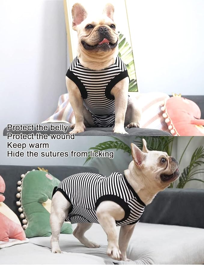 Dogs Cats Recovery Suit After Surgery Professional Pet Recovery Shirts Dog Abdominal Wounds Bandages Black-White 3XL