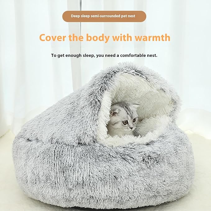 Cat Bed Round Fluffy Hooded Cat Bed Cave Puppy & Kitty,Cat Bed Round Plush Fluffy Hooded Cat Bed Cave, Cozy Cocoon Dog Bed Winter Warm Long Plush Cozy Nook Dog Bed.,23.6IN,Green