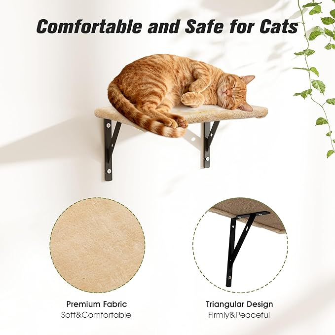 COZIWOW 5-Piece Cat Tree Set with Wall Mounted Cat Shelves, Cat Scratching Post & Cat Wall Furniture, Multi-Functional Indoor Cat Jungle Gym, Essential for Cat Room, Suitable for Large Cats(Beige)