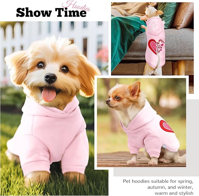 ABRRLO Small Dog Hoodie Clothes Cute Pink Fleece Dog Sweater for Small Dogs Cats Girl Warm Puppy Sweatshirt with Leash D Ring Fall Winter XS Pet Outfits Chihuahua Yorkie Shihtzu Clothing(Cutie Pie,S)