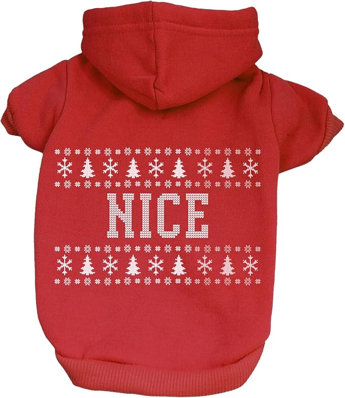 Nice Ugly Sweater Dog Hoodie | Fleece Lined |Leash Hole| Christmas | Holiday Season | Winter Wonderland | Gift|Red, 3X-Large 975