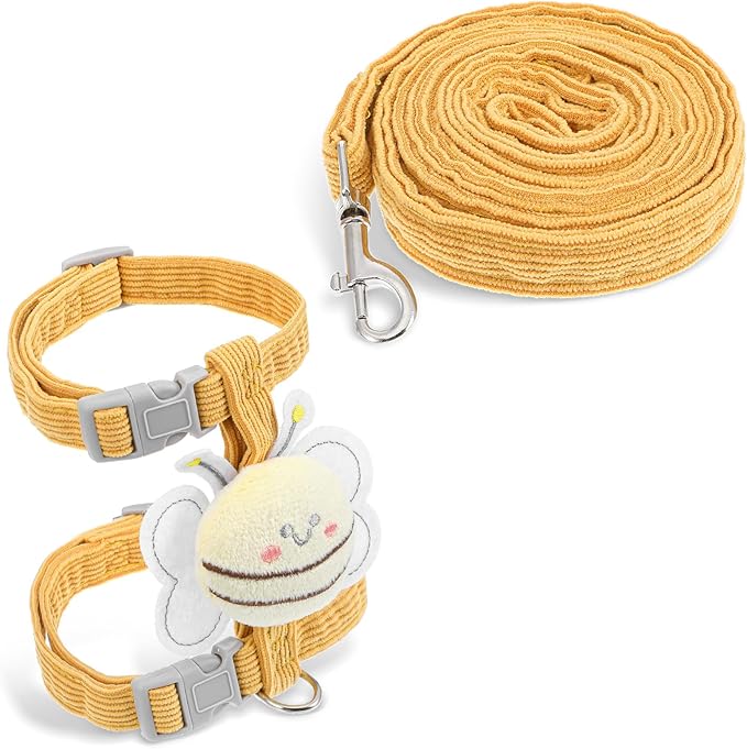 Cat Collar and Leash Set, Yellow Bee Pattern,Escape Proof Adjustable Kitten Harness, Soft Breathable Mesh for Small Cats, Bunnies, Rabbits