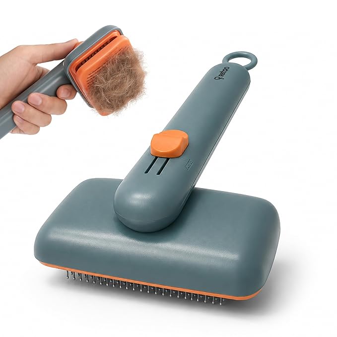 Wolfster Self-Cleaning Slicker Brush for Dogs & Cats - Skin-Friendly Deshedding Brush & Undercoat Rake for Short, Medium and Long Hair Pets, Reduces Shedding by 90% (Parrot Green)