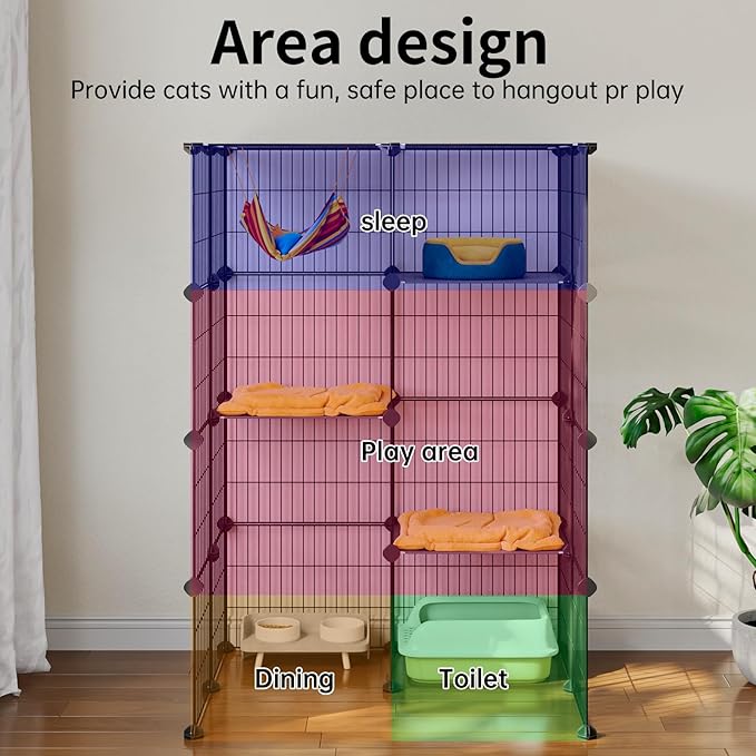 Oneluck 4-Tier Cat Cage for Indoor Cats 47.2-Inch Large Detachable Metal Wire Catio Enclosure Modular DIY Pet Playpen with 3 Platforms and 4 Doors for 1-2 Kittens 31.5 x 23.6 x 47.2 Inches Black
