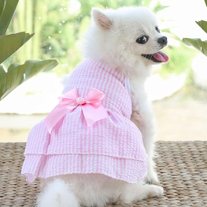 Qiansail 2Pcs Dog Dresses, Puppy Summer Clothes Cute Pet Girl Princess Dress Sweet Bow Knot Skirt Female for Puppy Kitten (L)