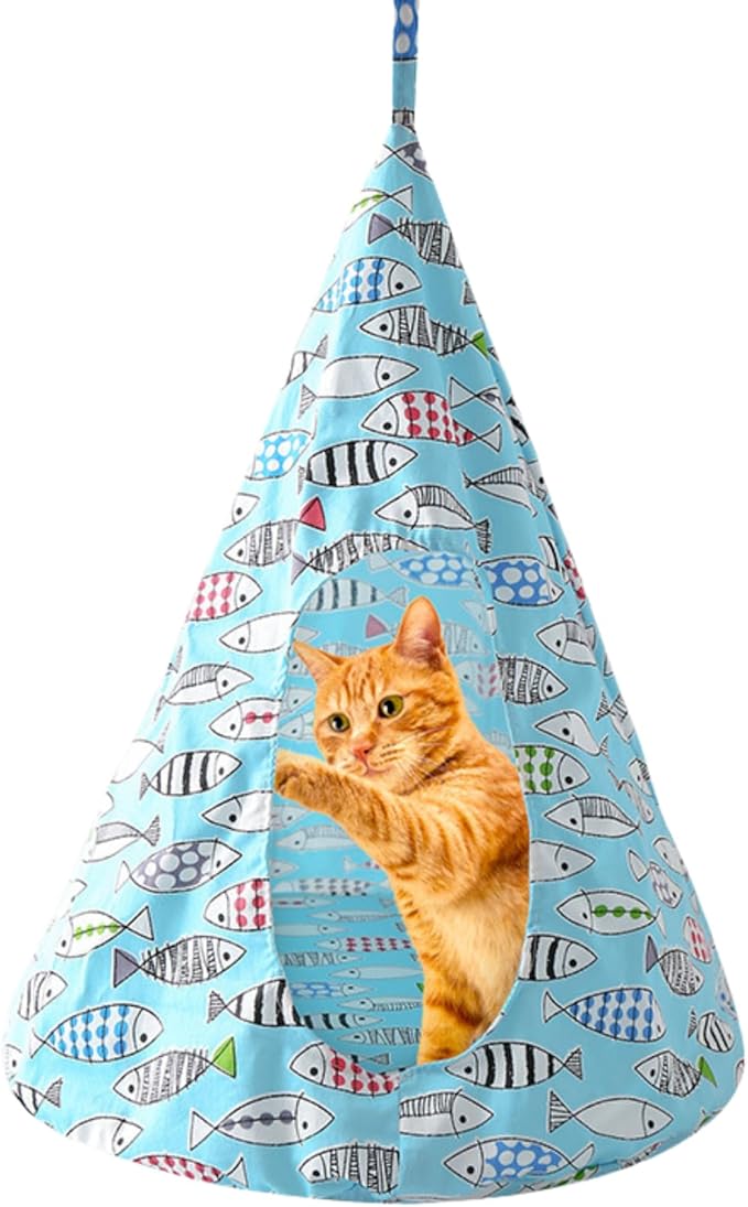 Breathable Cat Hammock Bed Comfortable Hanging Pet Hammock Bed Swing for Cats Small Dogs Rabbits (Lake-Blue,Small)