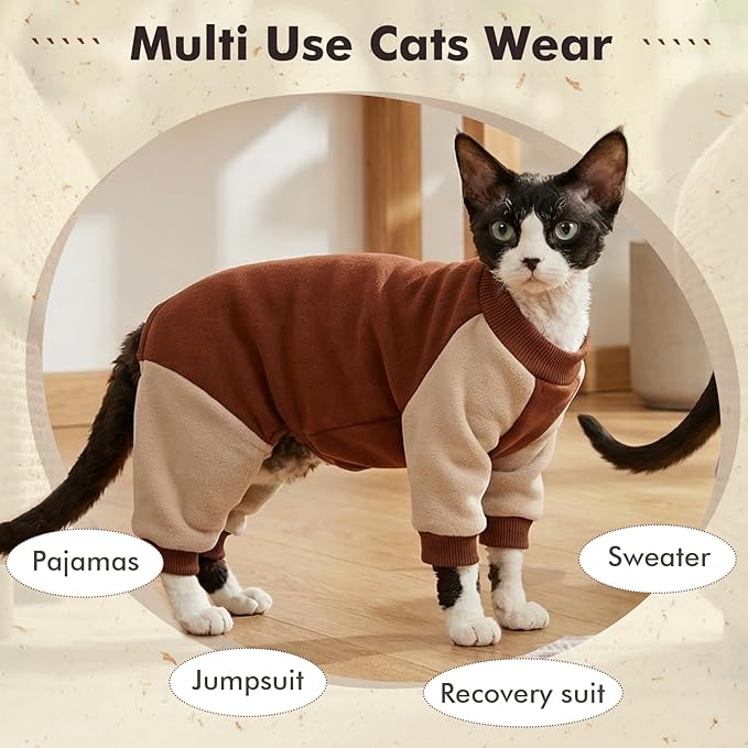 DENTRUN Cat Recovery Suit with Legs - Shedding Control & Anti-Licking Onesie, Stretchy Surgical Recovery Suit Cute Cat Clothes Indoor Soft Material for Comfort and Warmth for Pets