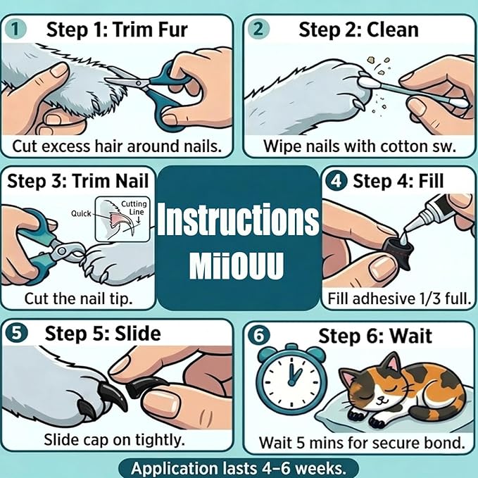 100 pcs Cat Nail Caps | Cat Claw Covers with Adhesives and Applicators | Black (S)