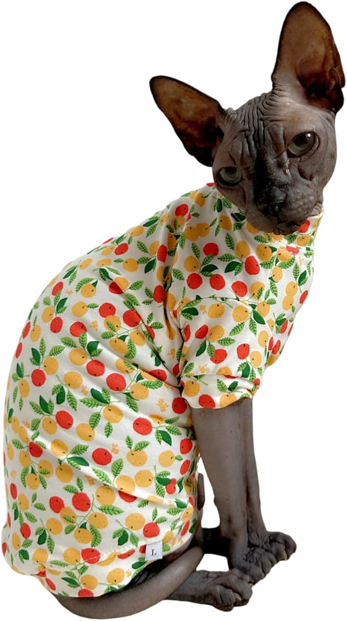 Limited Edition Sphynx Cat T-Shirts Elastic Hairless Cat Sweatshirt Pet Kitten Clothes Round Collar Kitten Shirts Vest Cats & Small Dogs Apparel (Kumquat, L (7.7-9.9 lbs))