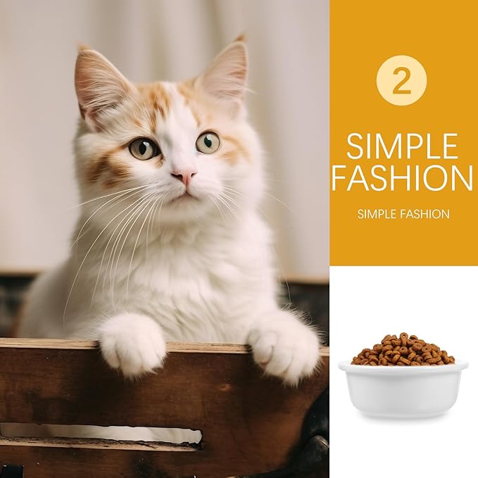 Happyyami Ceramic Cat Bowl Reusable Pet Food Dish Rice White Single Bowl Whisker Friendly Cat Feeding Supply for Kittens