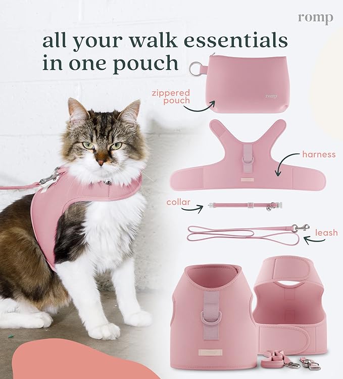 Cat Harness, Collar & Leash Set - Escape Proof Adjustable Choke Free Velcro Harness Vest for Walking Cats & Kittens (Powder Pink, Large)