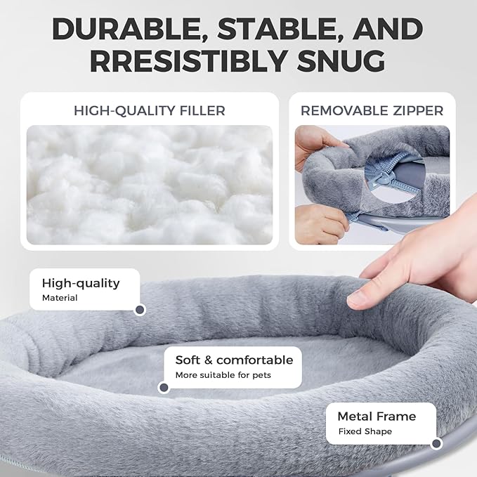 Cat Desk Bed,Steel Cat Bed for Desk,Easy to Assemble,Machine Washable and Detachable Easy to Clean,180° Rotating Cats Hammock Desks for Office Game Tables,Supports to 40lbs(Gray)